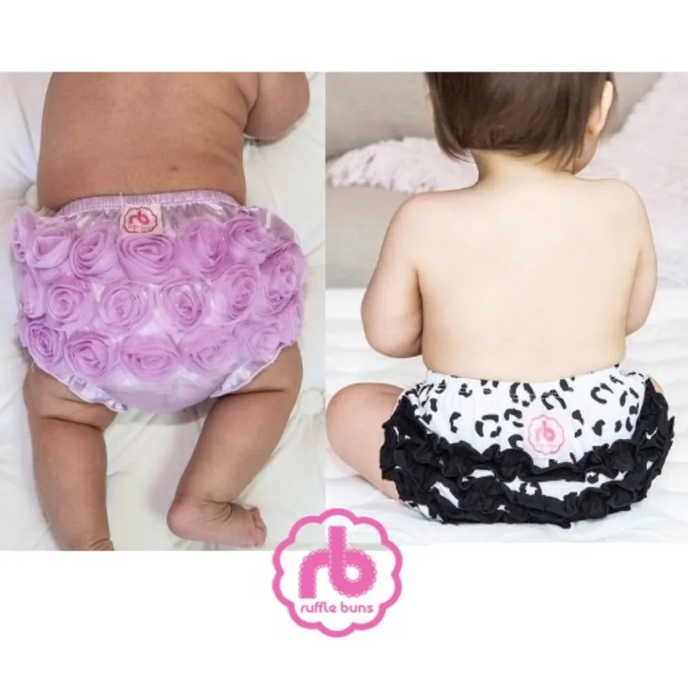 Ruffle Buns | Two pack Lilac Roses and Snow Leopard Diaper Covers | One Size
